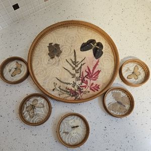 Mcm  wood butterfly tray and coasters